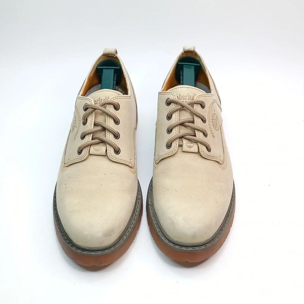 Timberland 970 Oxford Shoes Men Size‎ 9.5M Beige Leather Lace Up Gum Sole